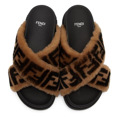 fur fendi slides|fendi denim slides.